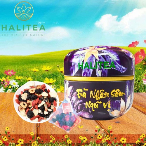 Trà Nhân Sâm Ngũ Vị HALITEA Túi Tam Giác Hộp Thiếc 50gr/ hộp/ 10 túi 